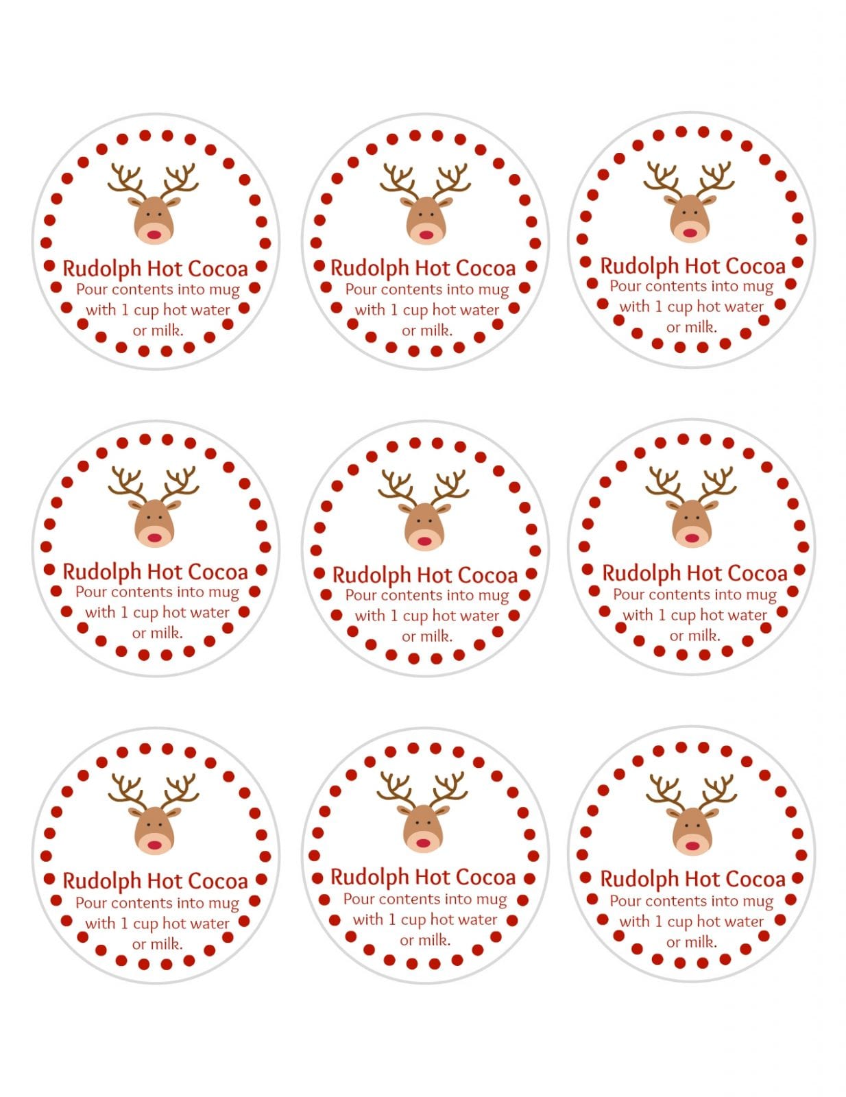 adorable rudolph hot cocoa diy with printable gift tags | omc